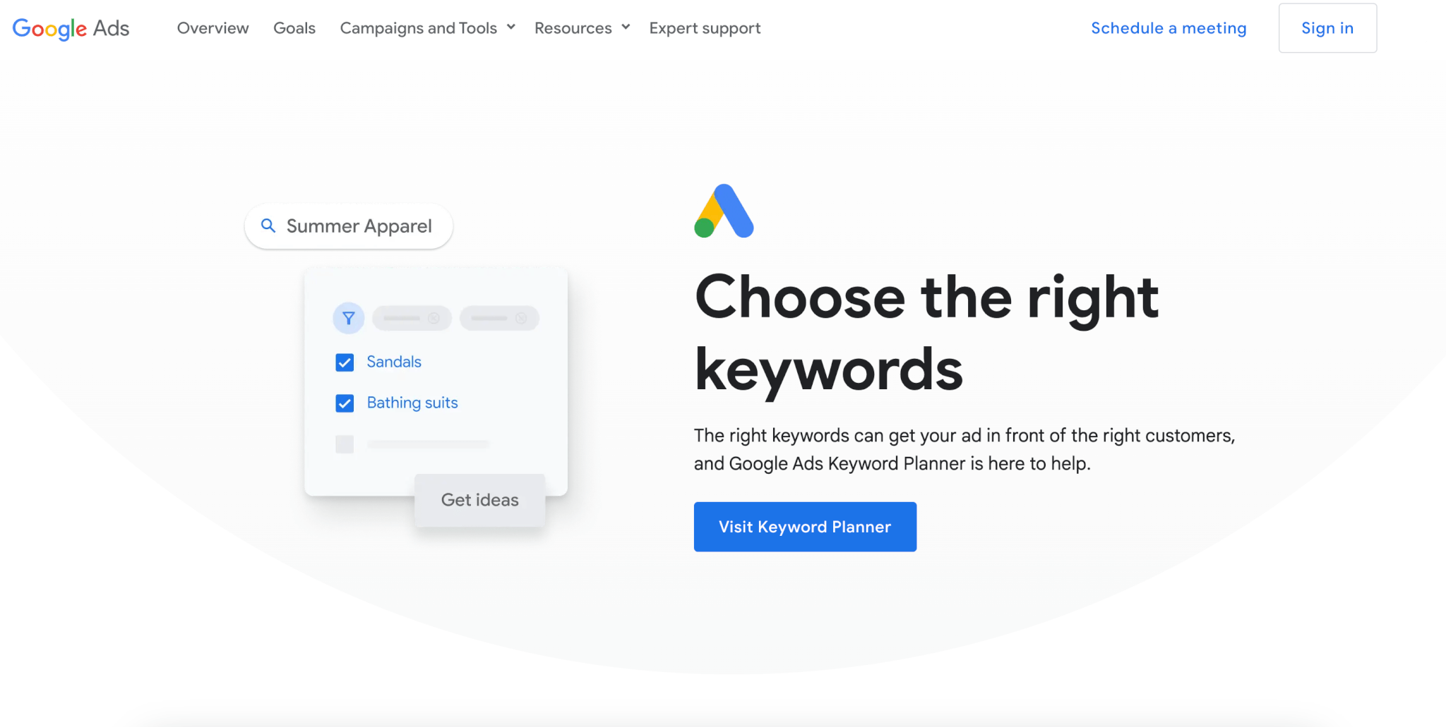 Google keywords planner