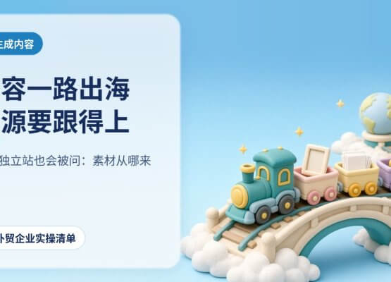 AI生成内容：内容一路出海，来源要跟得上。小火车载着图片、文件和音符驶向地球仪