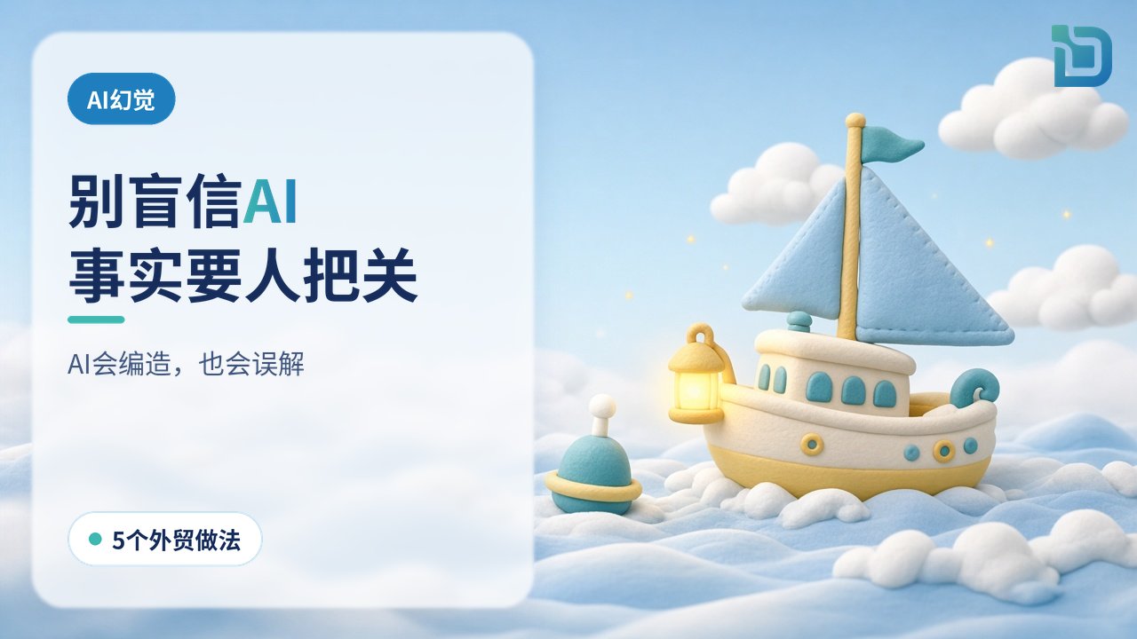 别盲信AI:一只软陶小船在雾中航行,船头一盏灯照亮前方的浮标