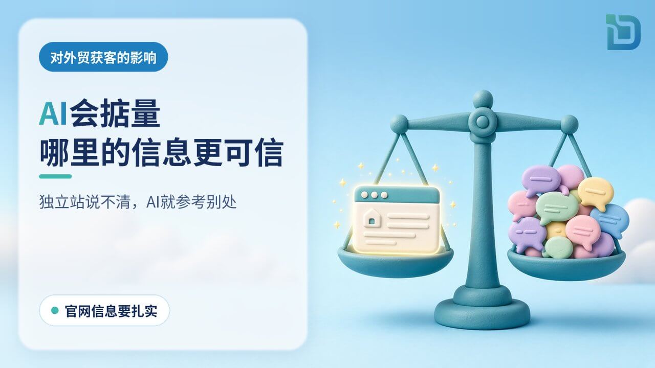 AI会比较哪里的信息更可信:天平一边是整洁的官网,另一边是一堆杂乱的论坛气泡