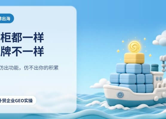 品牌出海：货柜都一样，品牌不一样。货轮上一排相同的货柜，其中一个带有品牌印记